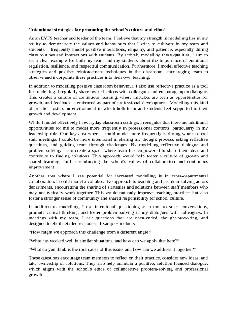 Promoting School Culture Through Modelling | PDF | Reflective Practice ...