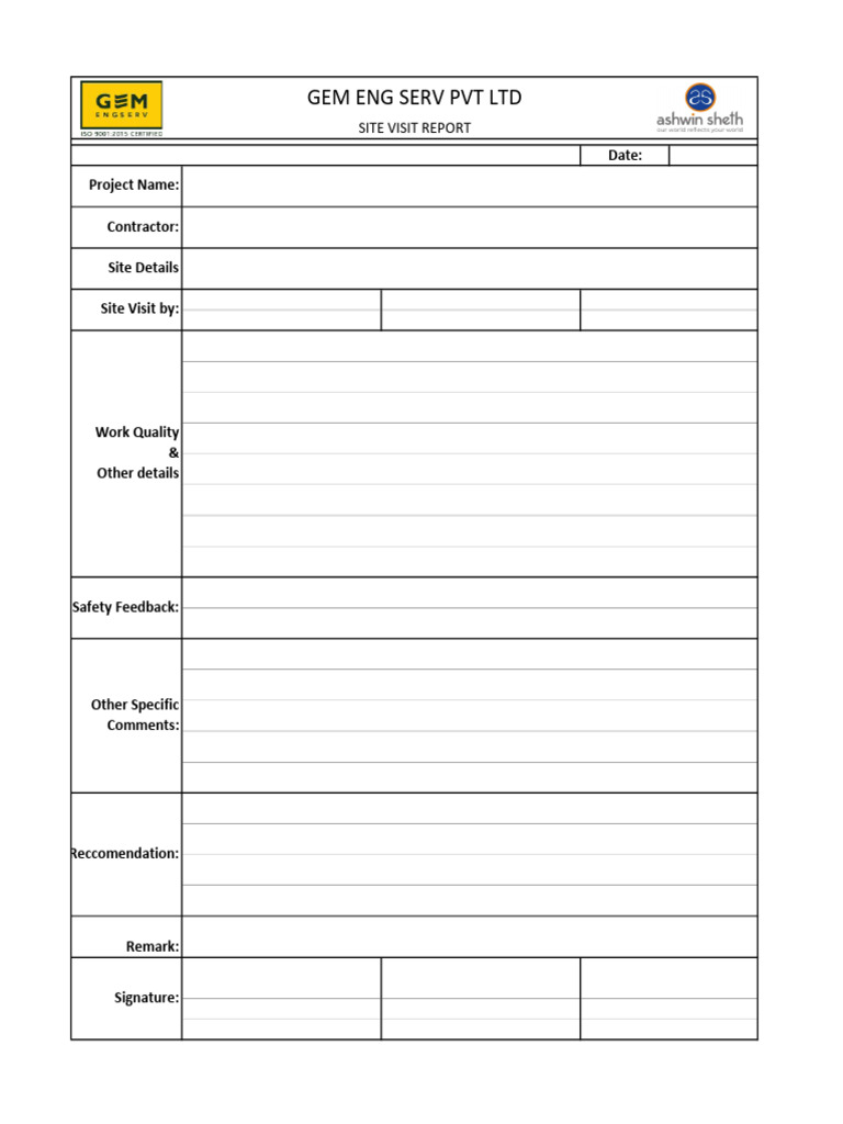 Site Visit Report Template | PDF