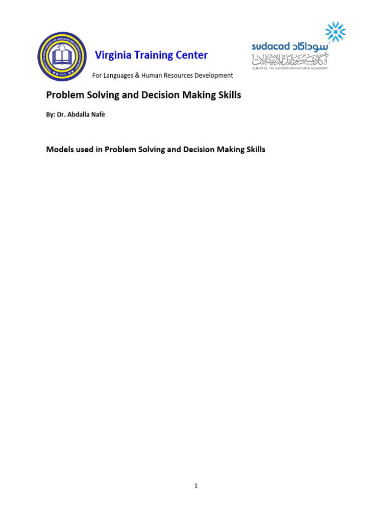 Models Used in Problem Solving and Decision Making Course | PDF