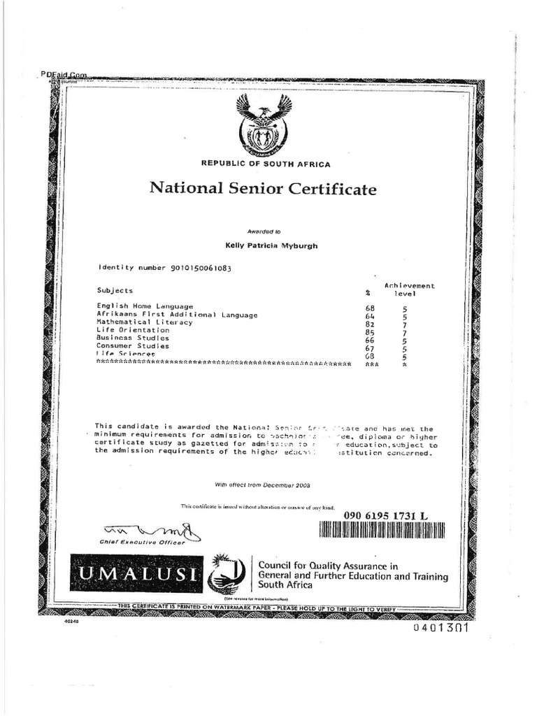 National Senior Certificate | PDF