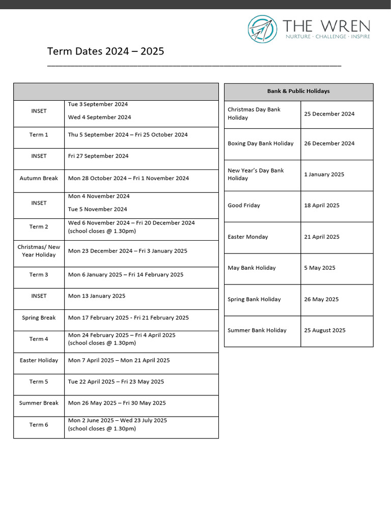 Term Dates 2024-2025 Schedule | PDF
