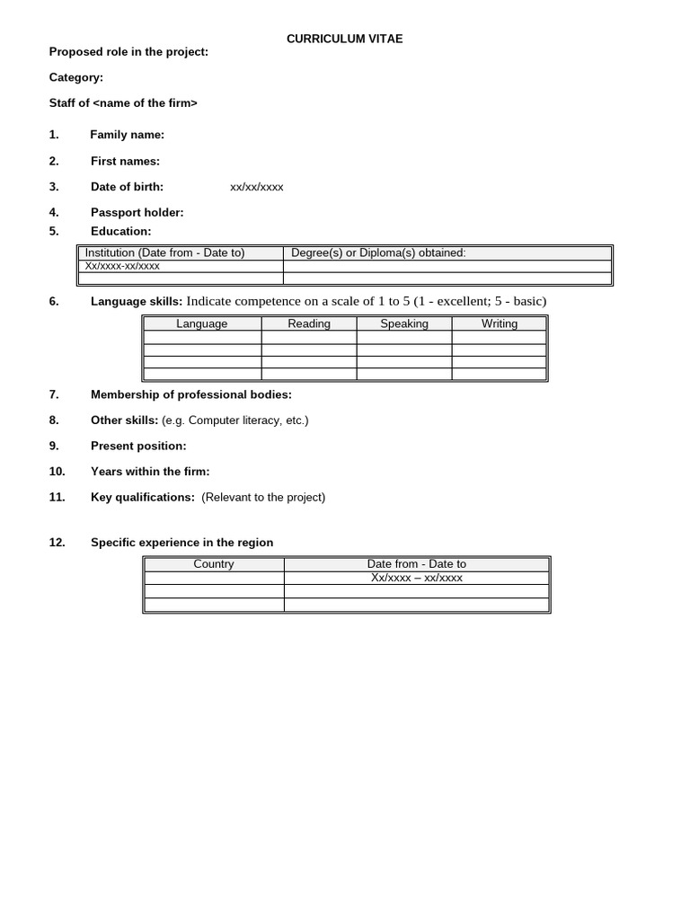 EuropeAid CV Format Template | PDF