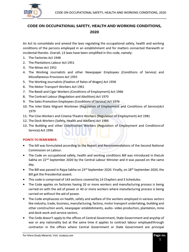 Occupational Safety Code 2020 Overview | PDF | Occupational Safety And ...