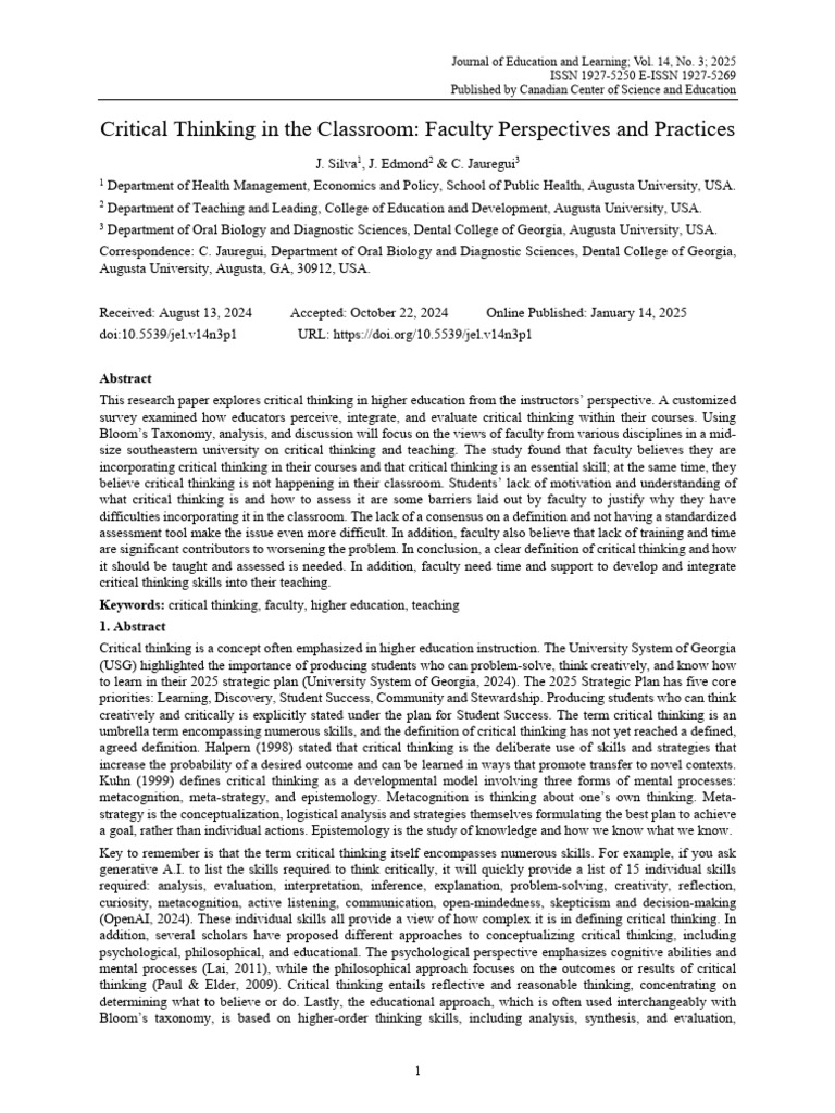 Faculty Insights on Critical Thinking in Education | PDF | Critical ...