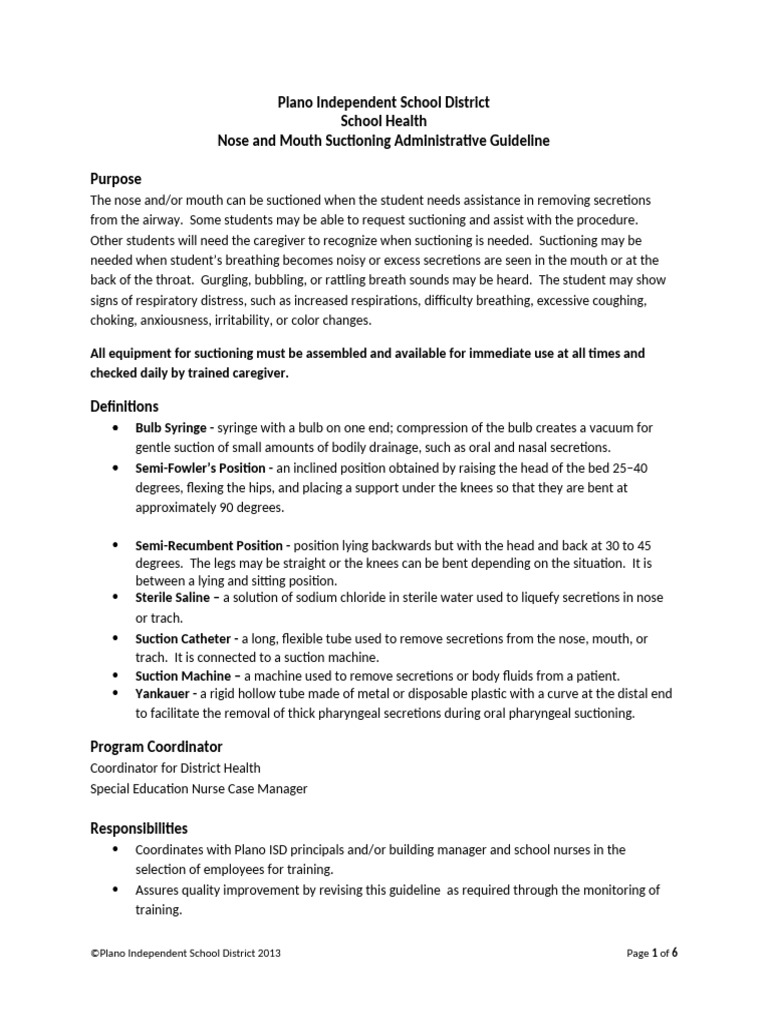 Plano ISD Nose and Mouth Suctioning Guide | PDF | Human Nose ...