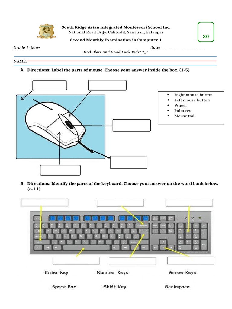 Computer Mouse and Keyboard Exam Guide | PDF | Computer Keyboard ...