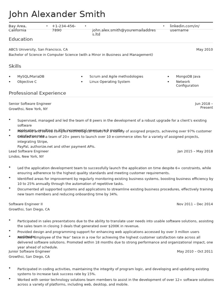 Senior Software Engineer Resume 14858 | PDF | Software | Software ...