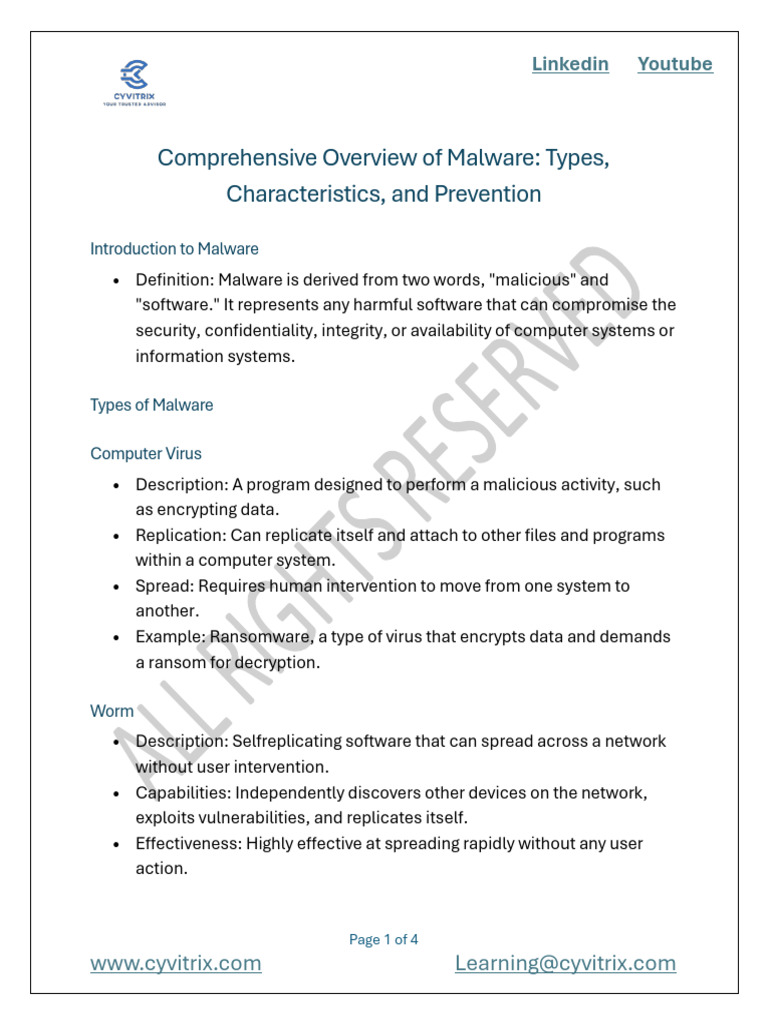 Malware+Worm+Virus+Trojan Study+Notes Cyvitrix | PDF | Malware | Security