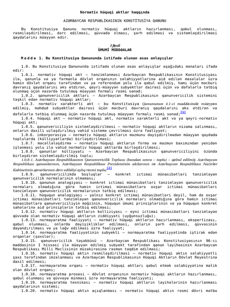 Normativ Hüquqi Aktlar Haqqında | PDF