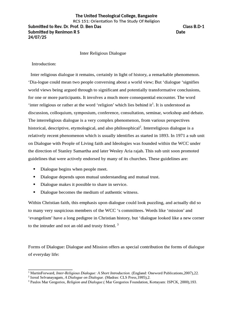 Types and Goals of Interreligious Dialogue | PDF | Interfaith Dialogue ...
