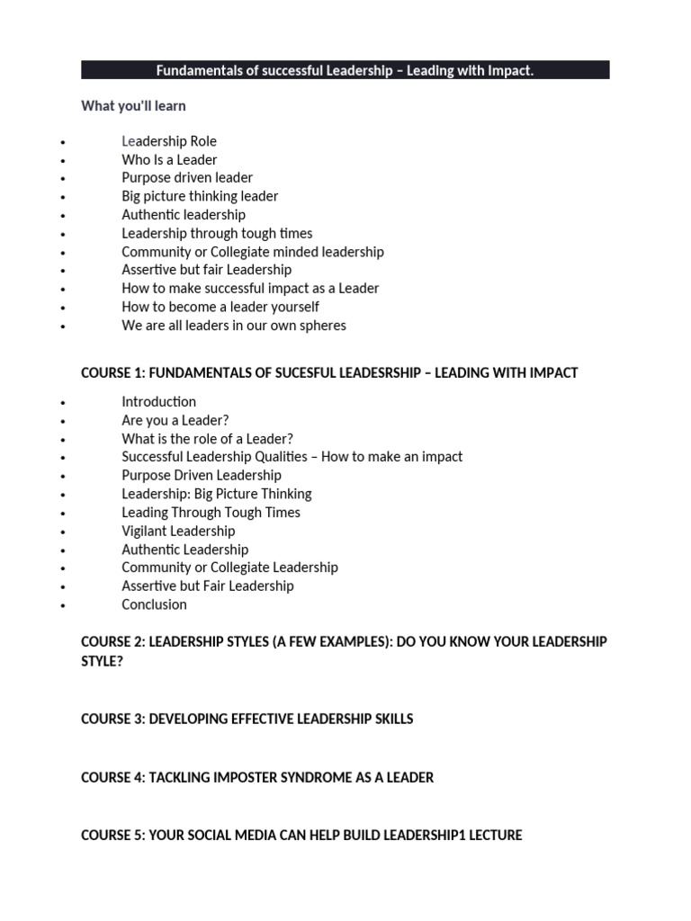 Fundamentals of Successful Leadership - Leading With Impact | PDF