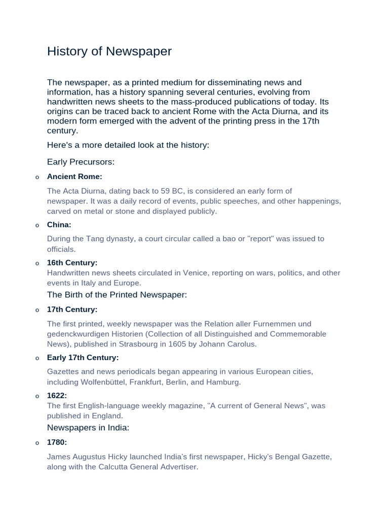 Evolution of the Newspaper History | PDF | Newspapers | News