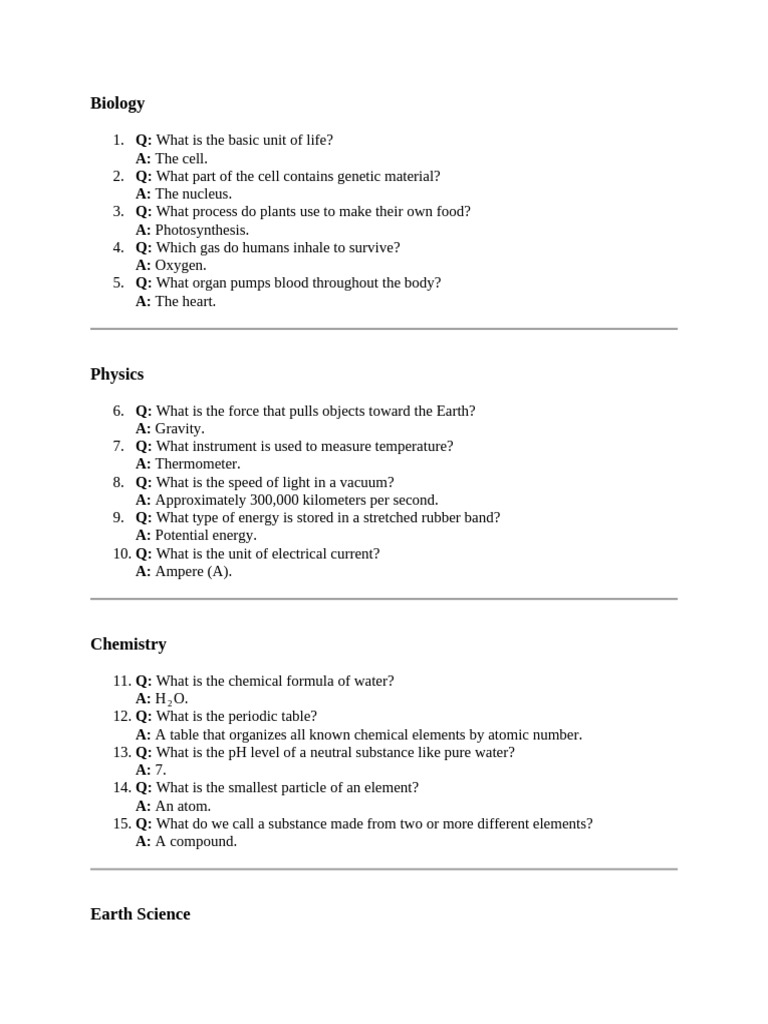 20 Science Questions and Answers | PDF