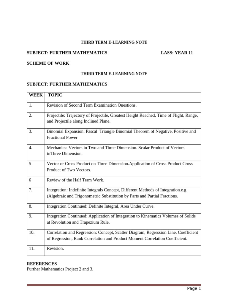 Lesson Note Year 11 F.maths Third Term e | PDF | Euclidean Vector ...