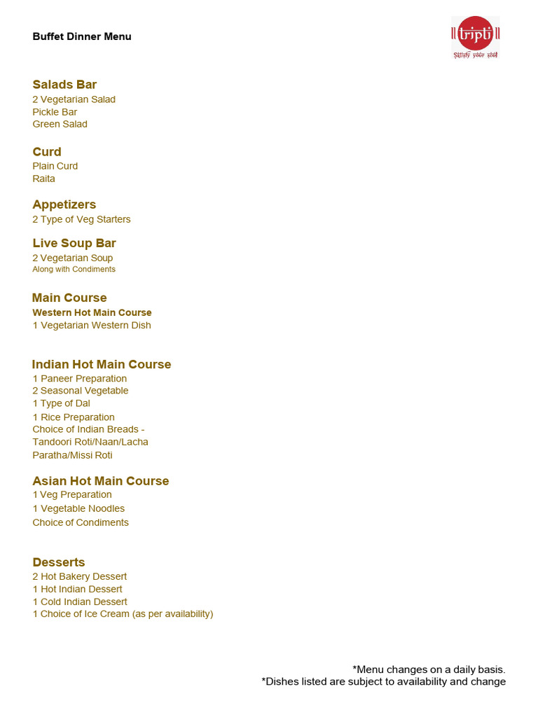 Daily Changing Buffet Dinner Menu | PDF
