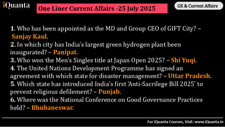 Current Affairs Highlights - July 25, 2025 | PDF