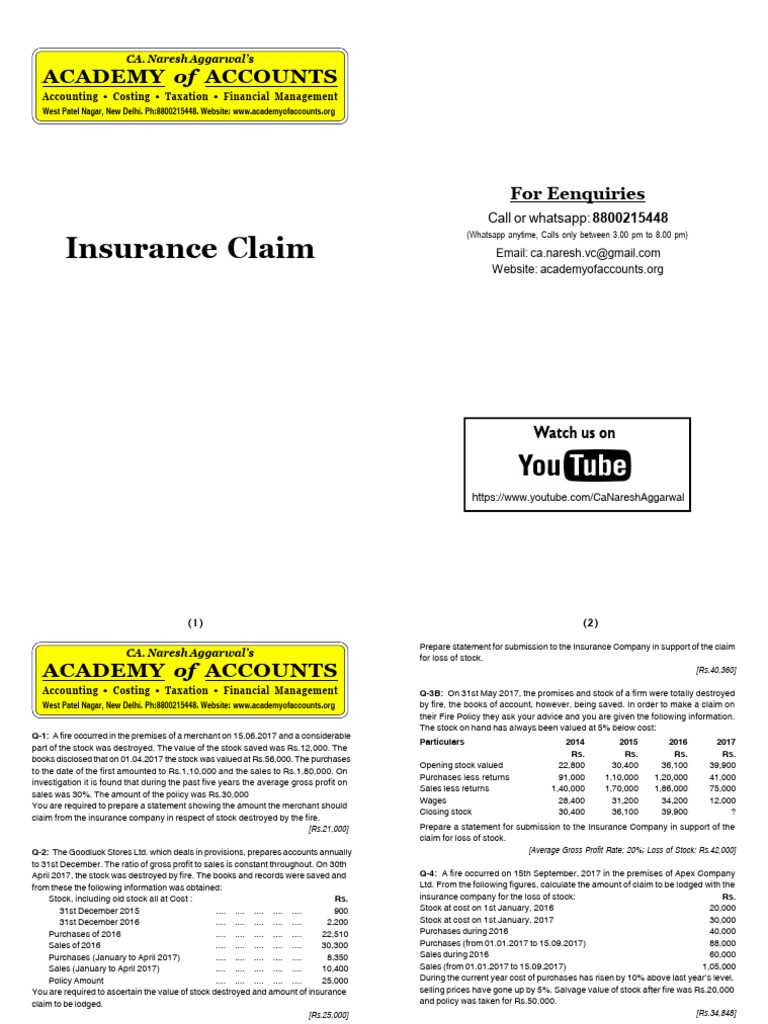Insurance Claim for Fire-Damaged Stock | PDF | Insurance | Stocks