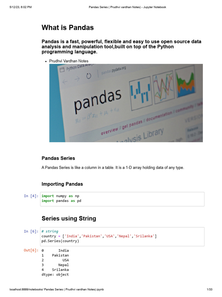 Pandas Series Overview and Examples | PDF | Computer Data | Computing