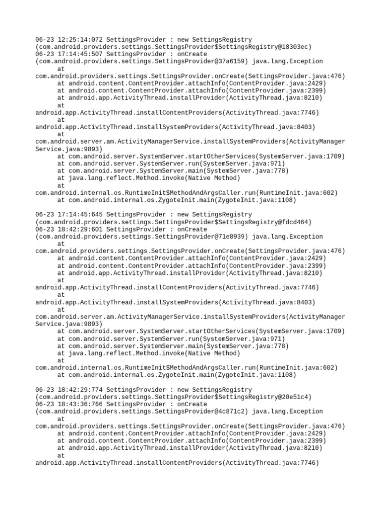 Android SettingsProvider OnCreate Logs | PDF | Java (Programming ...