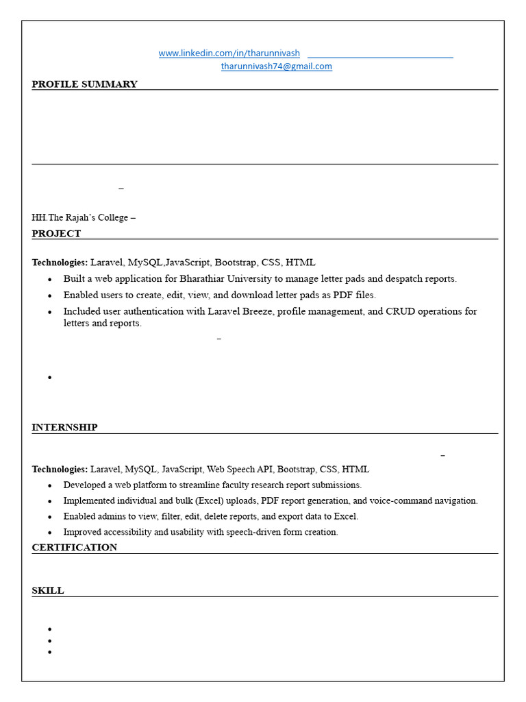 Laravel Developer Profile and Projects | PDF | Java Script | Bootstrap ...