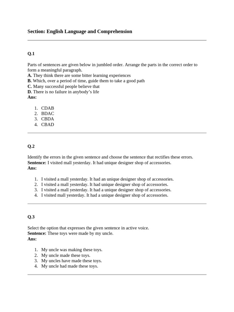 English Language Comprehension Exercises | PDF | Grammar | Lexical ...