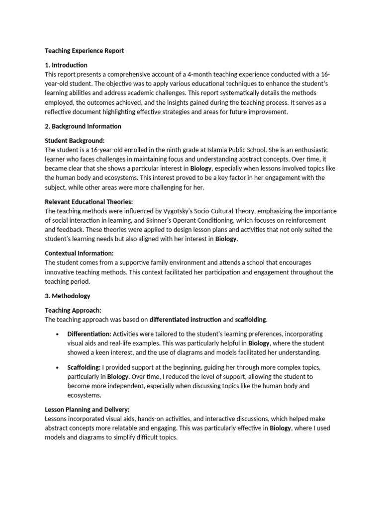 Teaching Experience Report - Docx1 | PDF | Learning | Teaching Method