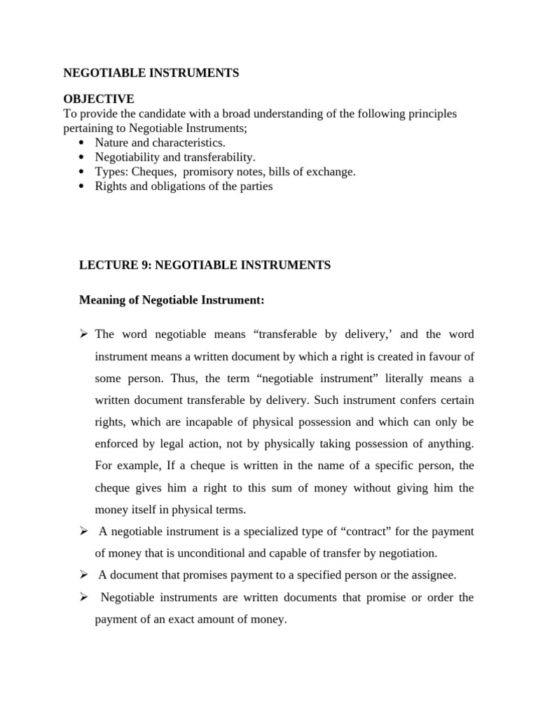 Section 8: Negotiable Instruments Overview | PDF | Negotiable ...