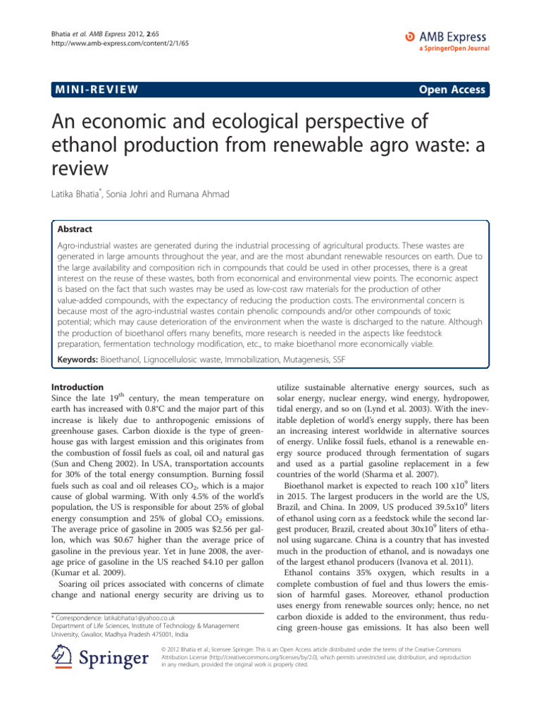 Economic and Ecological Aspects of Ethanol Production | PDF | Cellulose ...