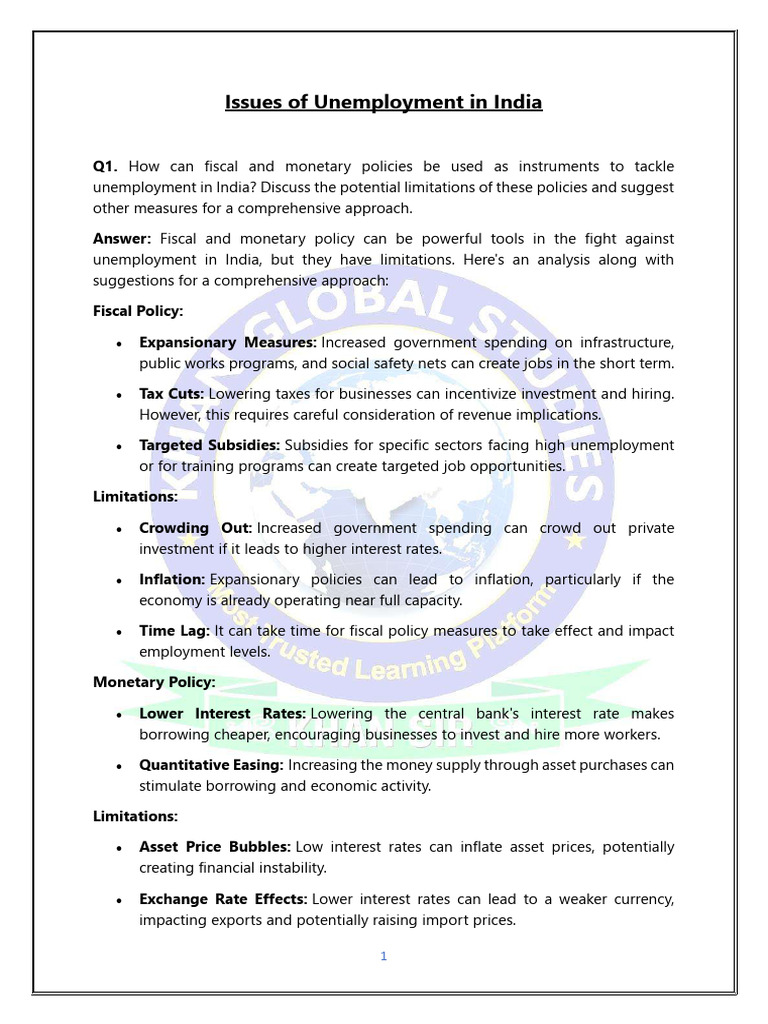 Issues of Unemployment in India | PDF | Fiscal Policy | Monetary Policy