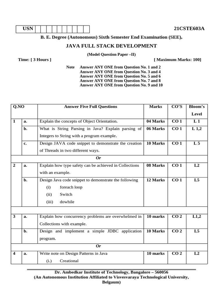 FSD Java Full Stack Exam Model Paper | PDF | Spring Framework ...
