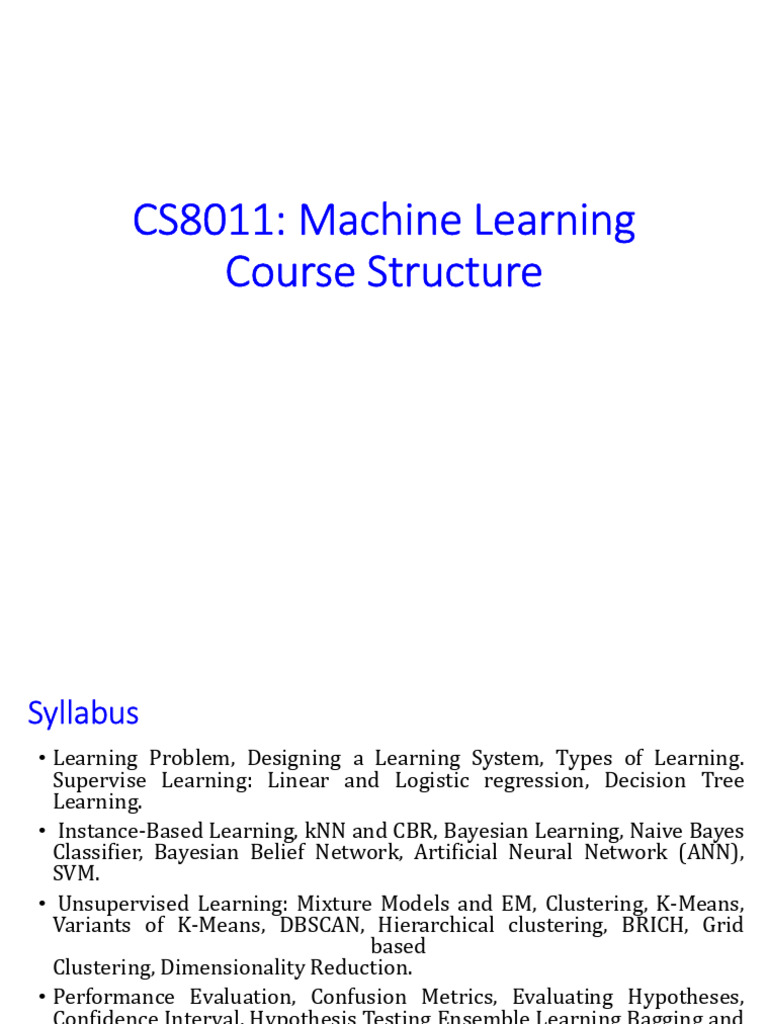 Machine Learning Course Syllabus Overview | PDF