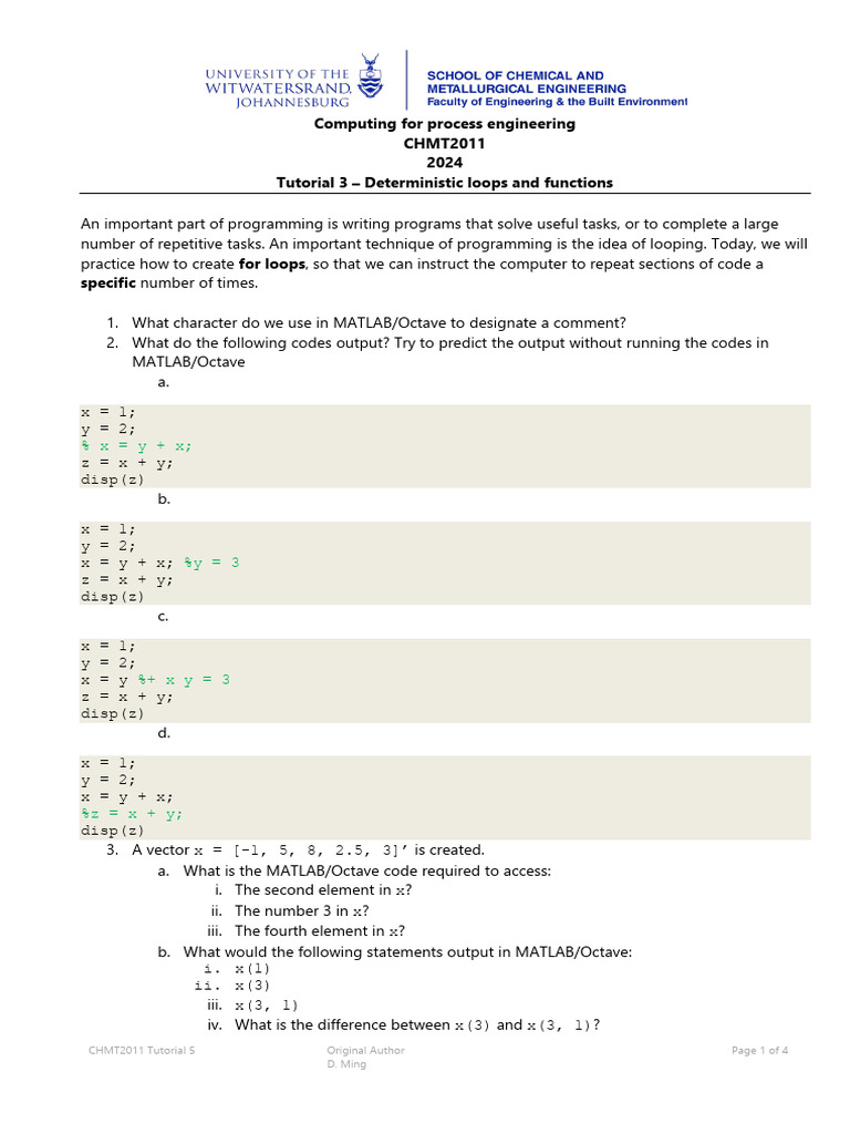 CHMT2011 Tutorial 3 - Deterministic Loops - Functions | PDF | Mole ...