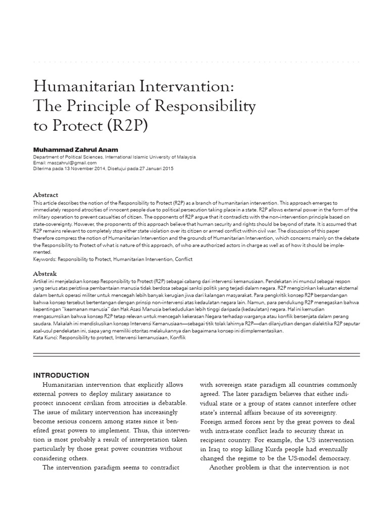 Humanitarian Intervantion The Principle of R2P | PDF | Responsibility ...
