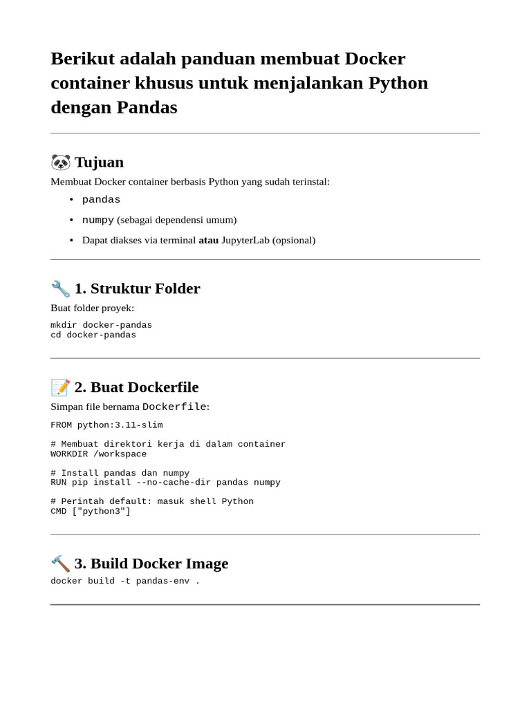 Docker untuk Python dan Pandas | PDF