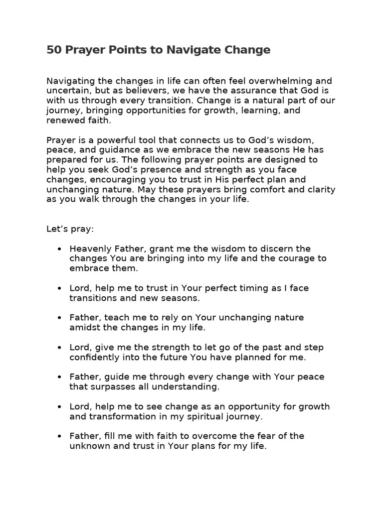 50 Prayer Points To Navigate Change | PDF | Prayer | Faith
