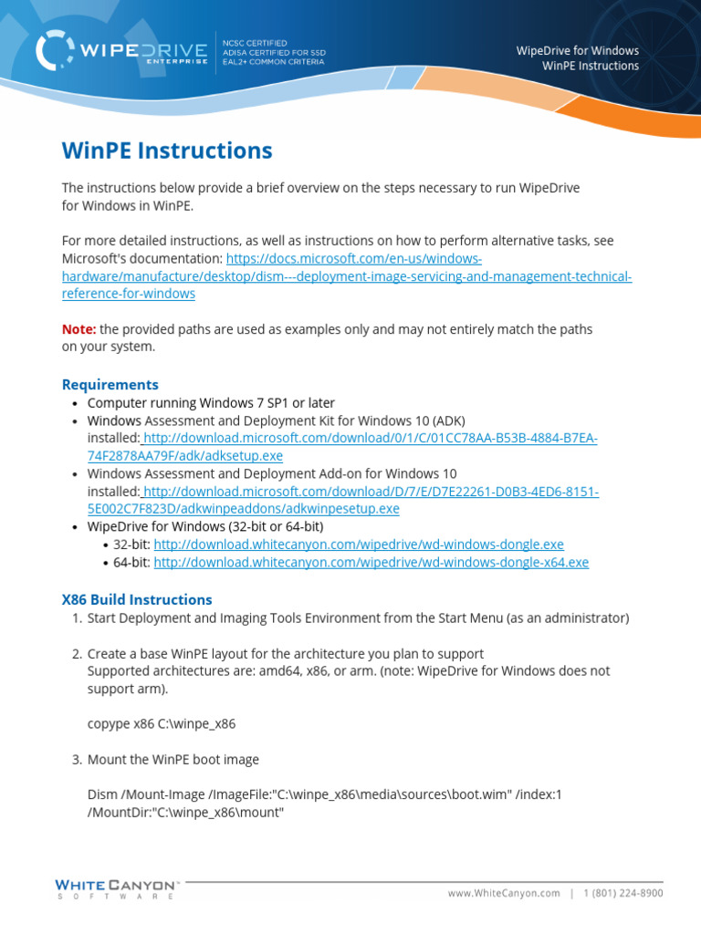 WipeDrive WinPE Setup Guide | PDF | Microsoft Windows | Computing