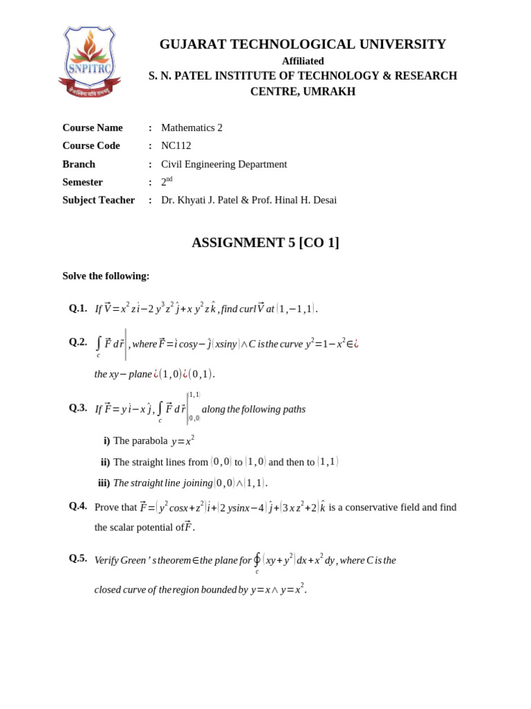 3110015 Mathematics II Assignments Civil | PDF | Mathematical Concepts ...