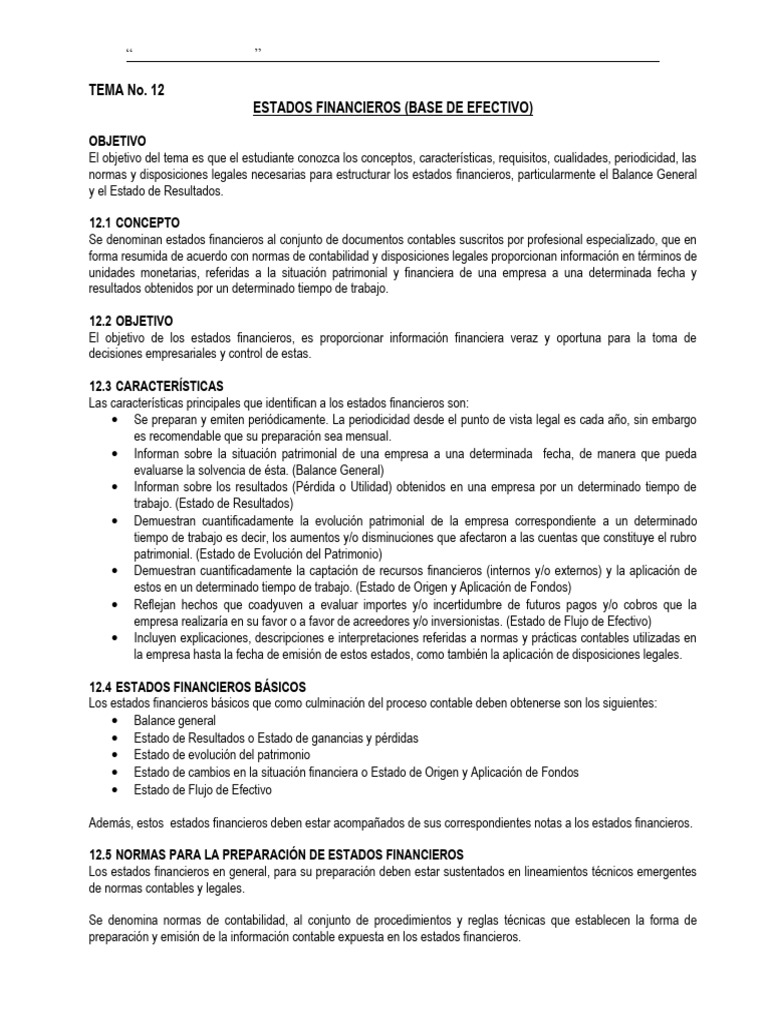 Tema No 12 Estados Financieros | PDF | Estado financiero | Contabilidad