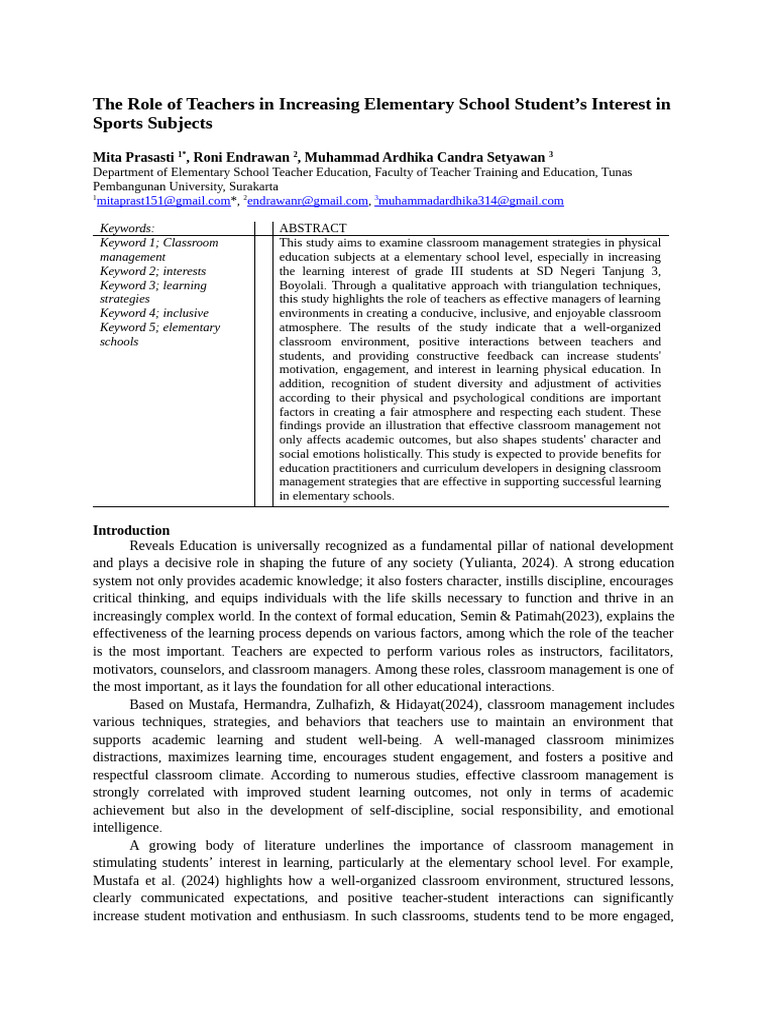 The Role of Teachers in Increasing Elementary School Students | PDF ...