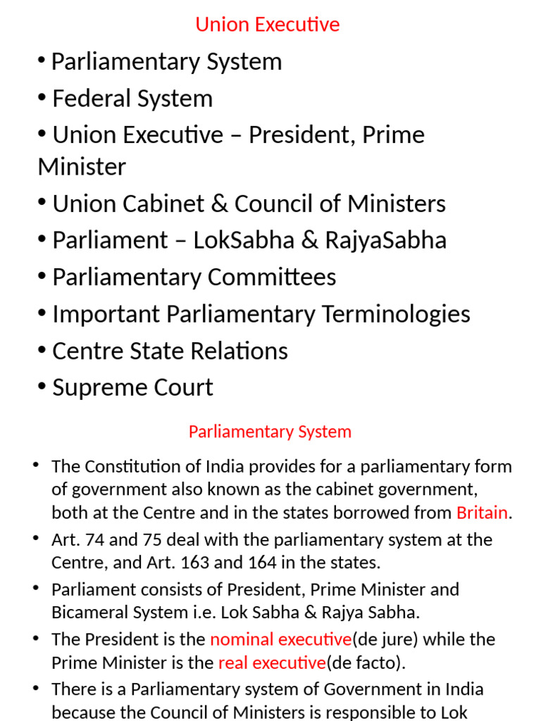 Overview of India's Union Executive System | PDF | Government Of India ...