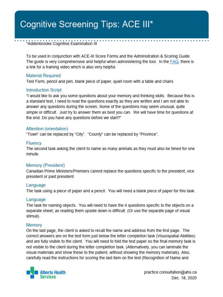 If HP HPSP Cognitive Screening Tips Ace | PDF | Memory | Cognition