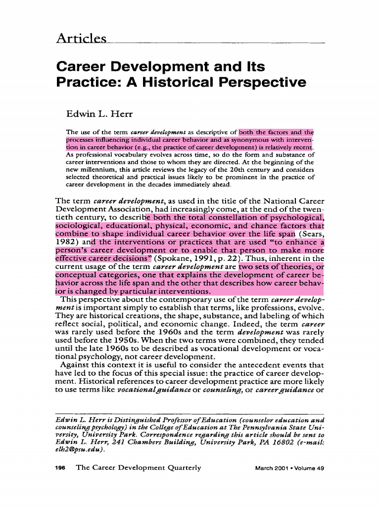 Evolution of Career Development Practice | PDF | School Counselor ...