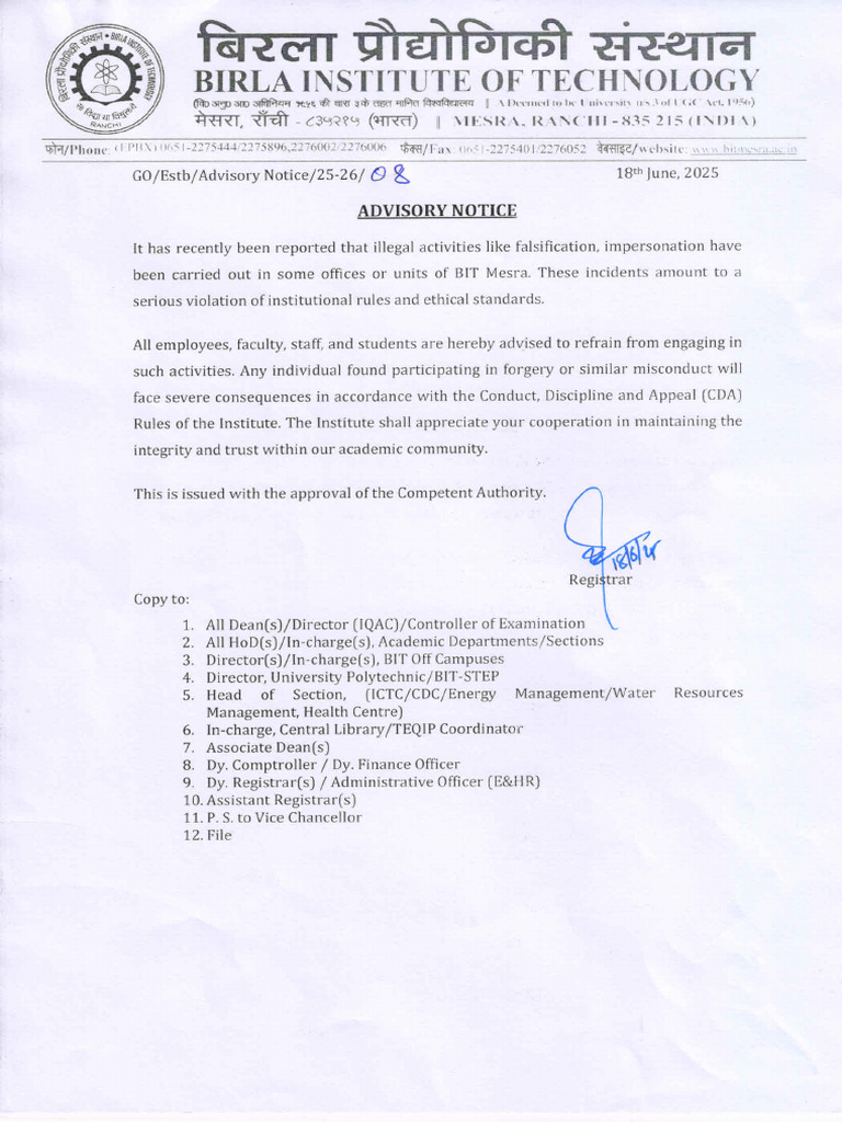 GO - Estb - Advisory Notice - 25-26 - 08 Dated 18-06-2025 - 250619 ...