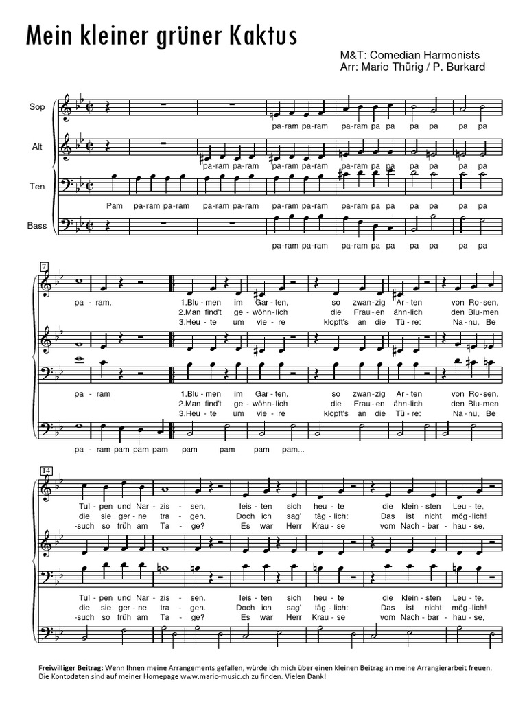 Mein Kleiner Grner Kaktus - Comedian Harmonists | PDF
