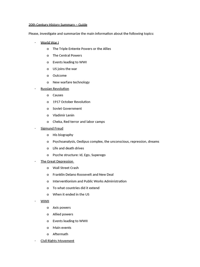 Summary 20th Century History | PDF