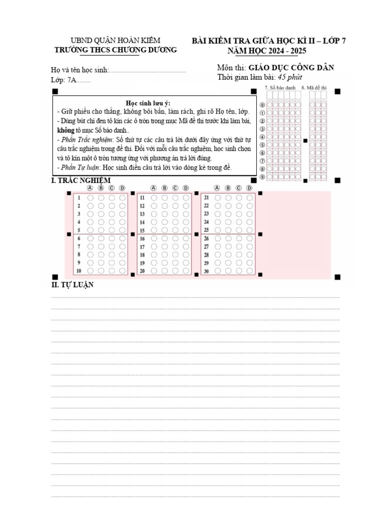 GIẤY THI GDCD 7 | PDF