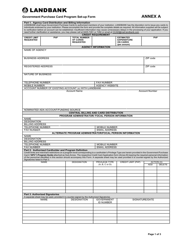 GPC Program Set-up Form and Guidelines | PDF | Credit Card | Transport