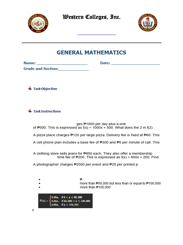 General Mathematics: Functions Problems | PDF