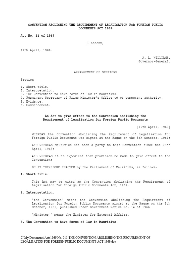 Convention Abolishing Requirement Legalisation Foreign Public ...