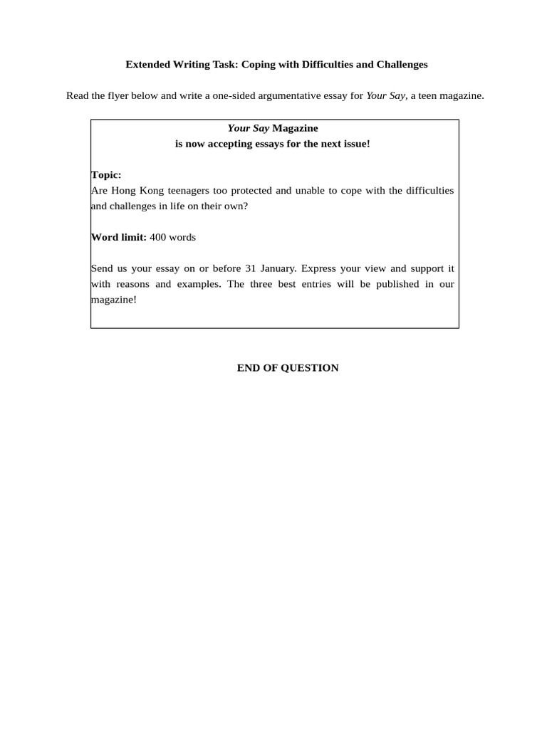 Essay Contest: Teen Resilience in HK | PDF